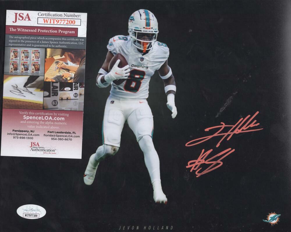 JEVON HOLLAND MIAMI DOLPHINS SIGNED 8X10 PHOTO JSA WIT977200