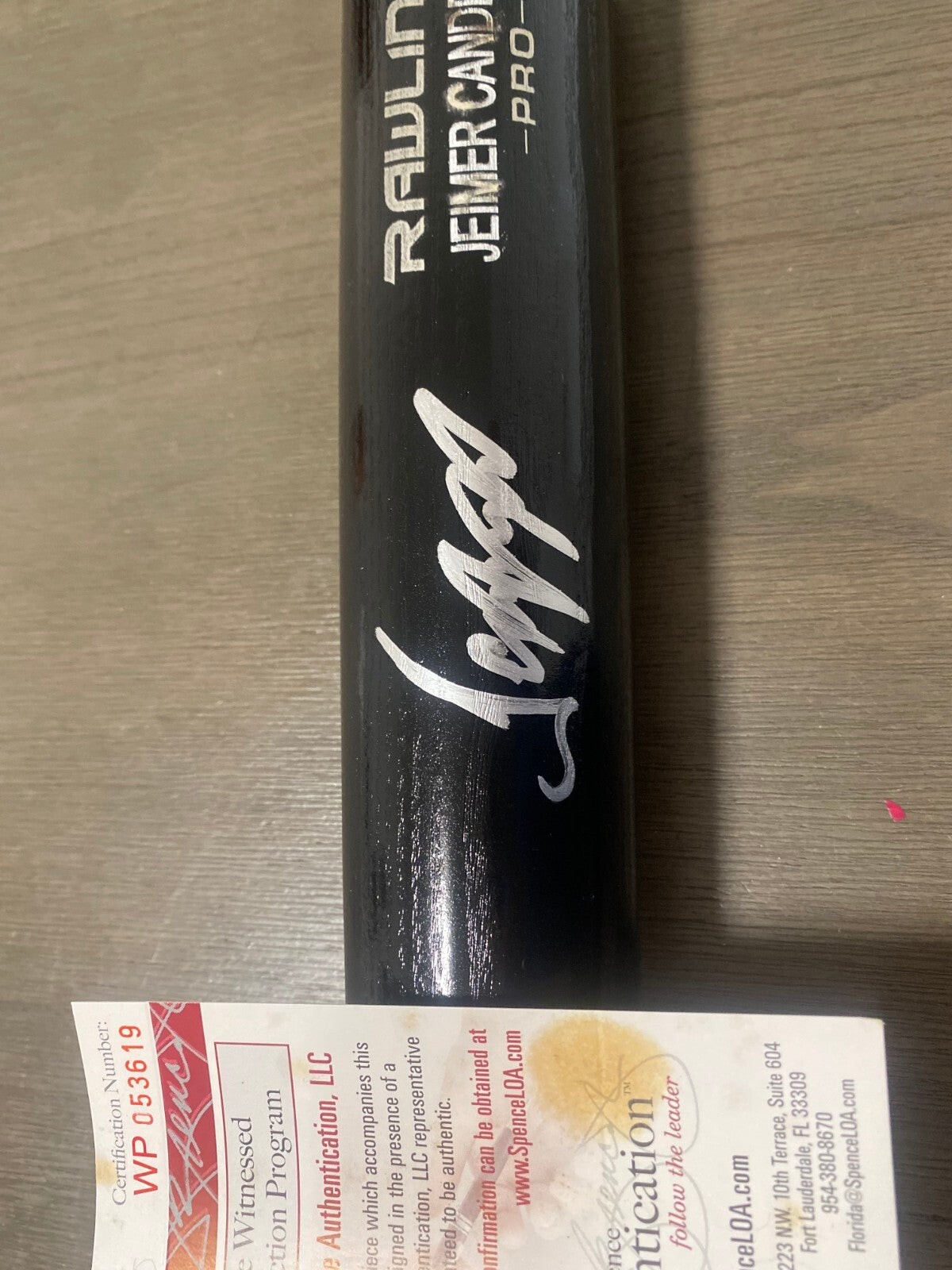 JEIMER CANDELARIO CINCINNATI REDS SIGNED AUTO RAWLINGS ENGRAVED BLACK BAT JSA