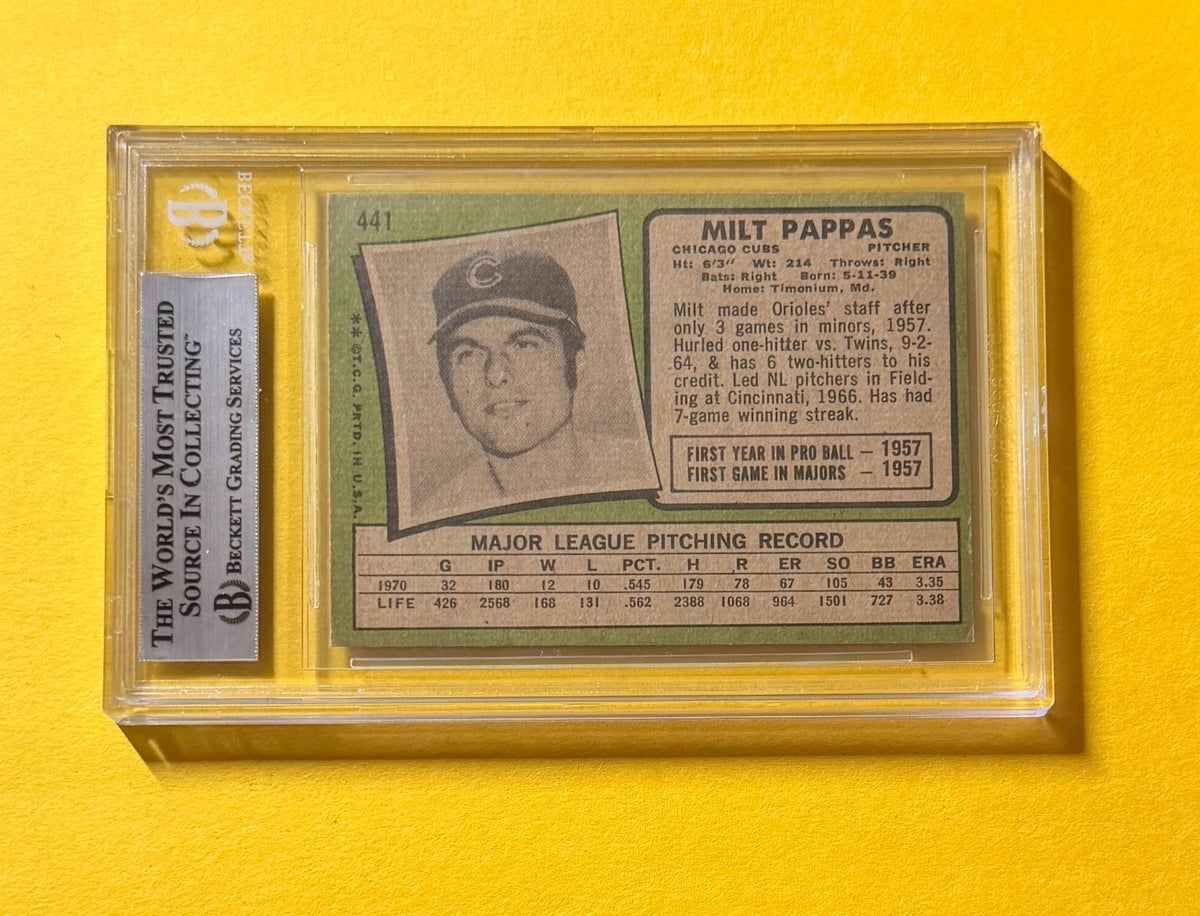 1971 TOPPS MILT PAPPAS #441 SIGNED AUTO CARD BECKETT AUTHENTIC CUBS