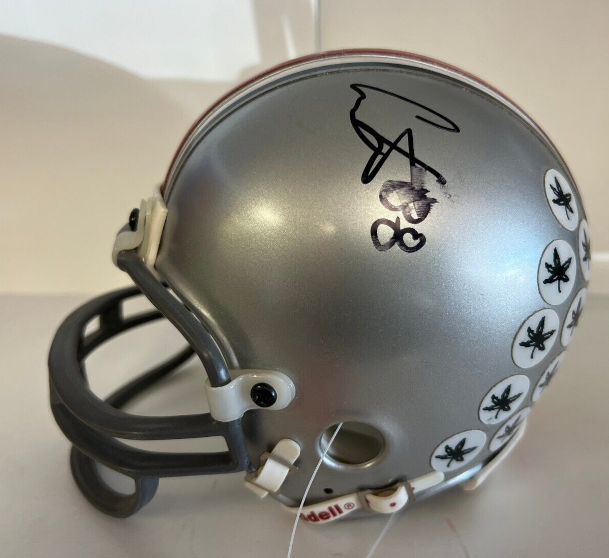 CRIS CARTER OHIO STATE SIGNED AUTOGRAPHED MINI HELMET W/COA (SMUDGE AUTO)