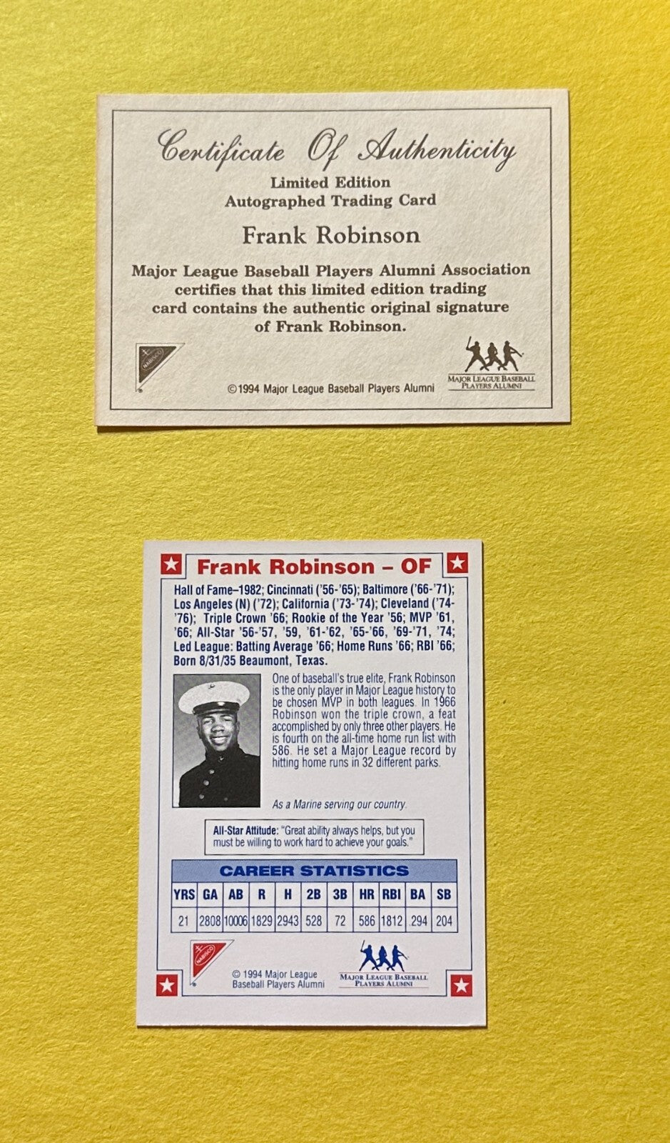 1994 NABISCO ALL-STAR LEGENDS FRANK ROBINSON AUTHENTIC AUTO COA HOF