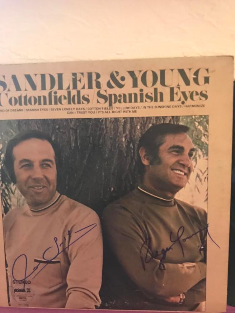 SANDLER & YOUNG COTTONFIELDS/ SPANISH EYES SIGNED  AUTOGRAPHED VINYL RECORD ALBU