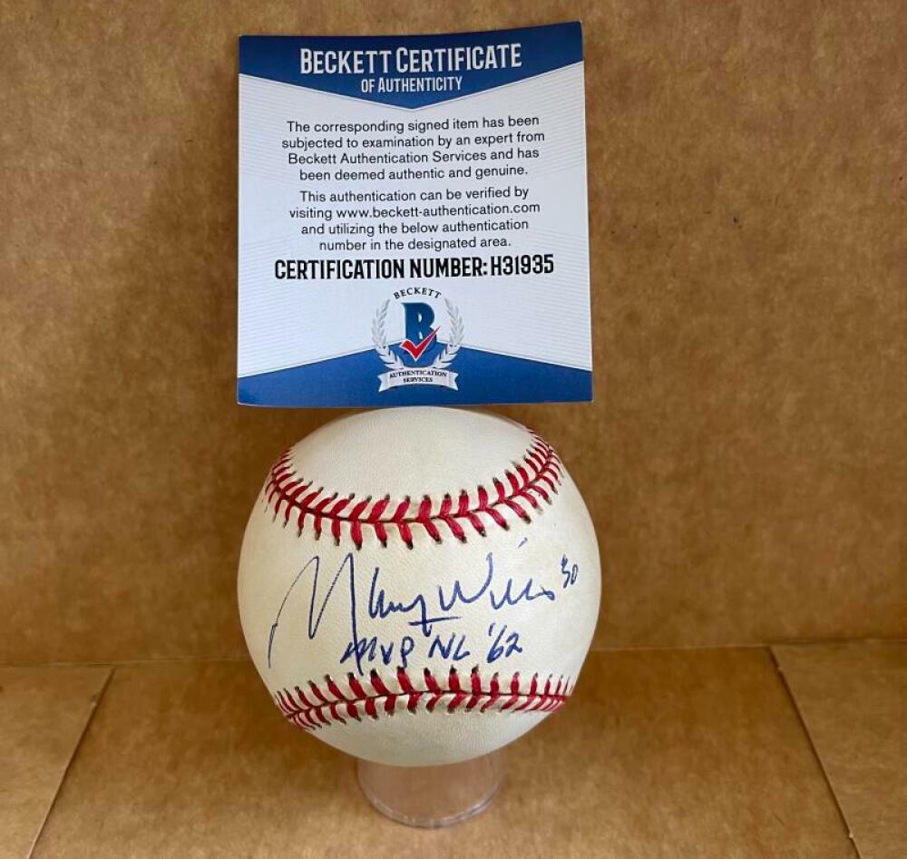 MAURY WILLS MVP NL 62 DODGERS SIGNED VINTAGE N.L. BASEBALL BAS H31935