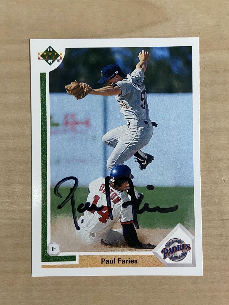 PAUL FARIES SAN DIEGO PADRES SIGNED AUTOGRAPHED 1991 UPPER DECK CARD #751 W/COA
