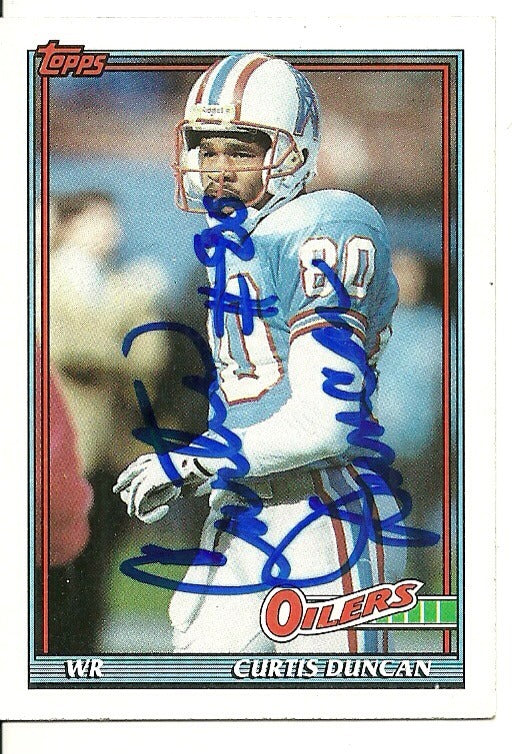 CURTIS DUNCAN HOUSTON OILERS SIGNED AUTOGRAPHED 1991 TOPPS CARD #241 W/COA