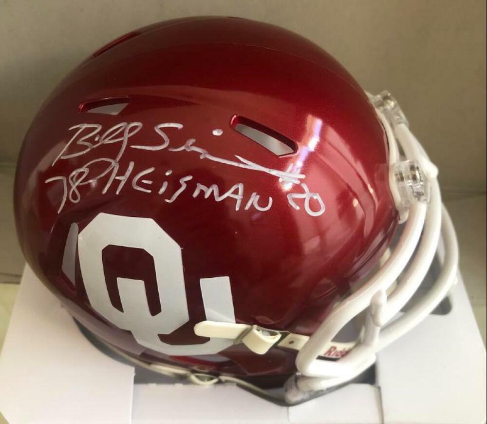 BILLY SIMS OKLAHOMA SOONERS 78 HEISMAN  SIGNED SPEED MINI HELMET BECKETT X17907