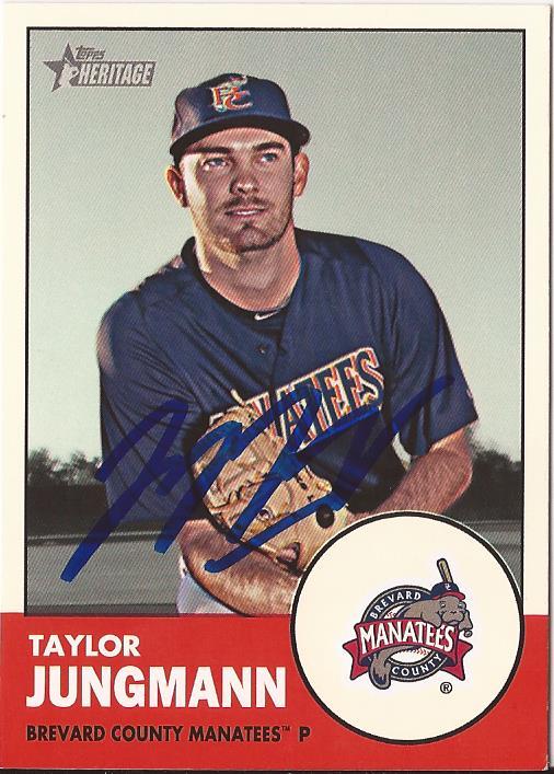 TAYLOR JUNGMANN MANATEES SIGNED AUTOGRAPHED 2012 TOPPS HERITAGE #131 W/COA 