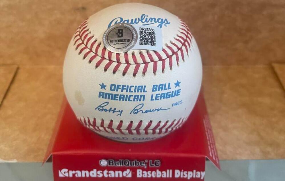 BOB FELLER INDIANS SIGNED AUTOGRAPHED A.L. BASEBALL BECKETT AUTH