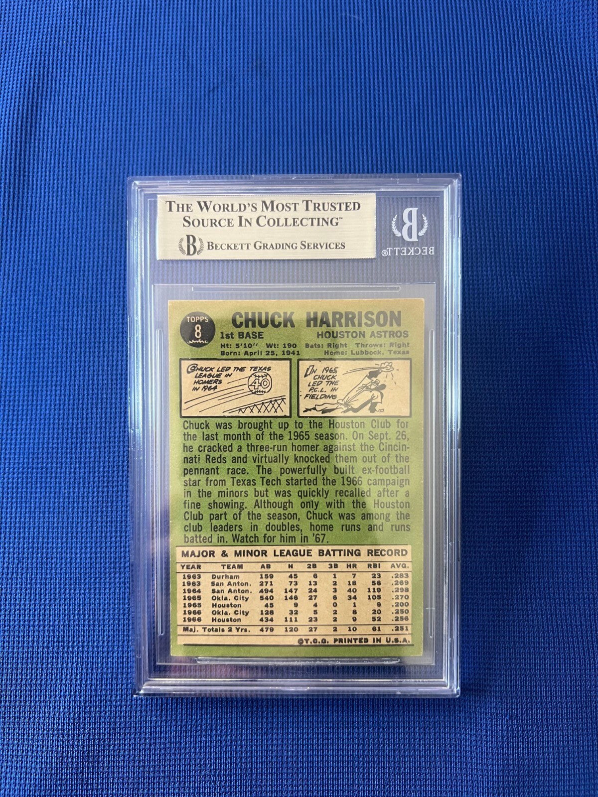 1967 TOPPS CHUCK HARRISON HOUSTON ASTROS SIGNED AUTOGRAPHED CARD #8 BECKETT