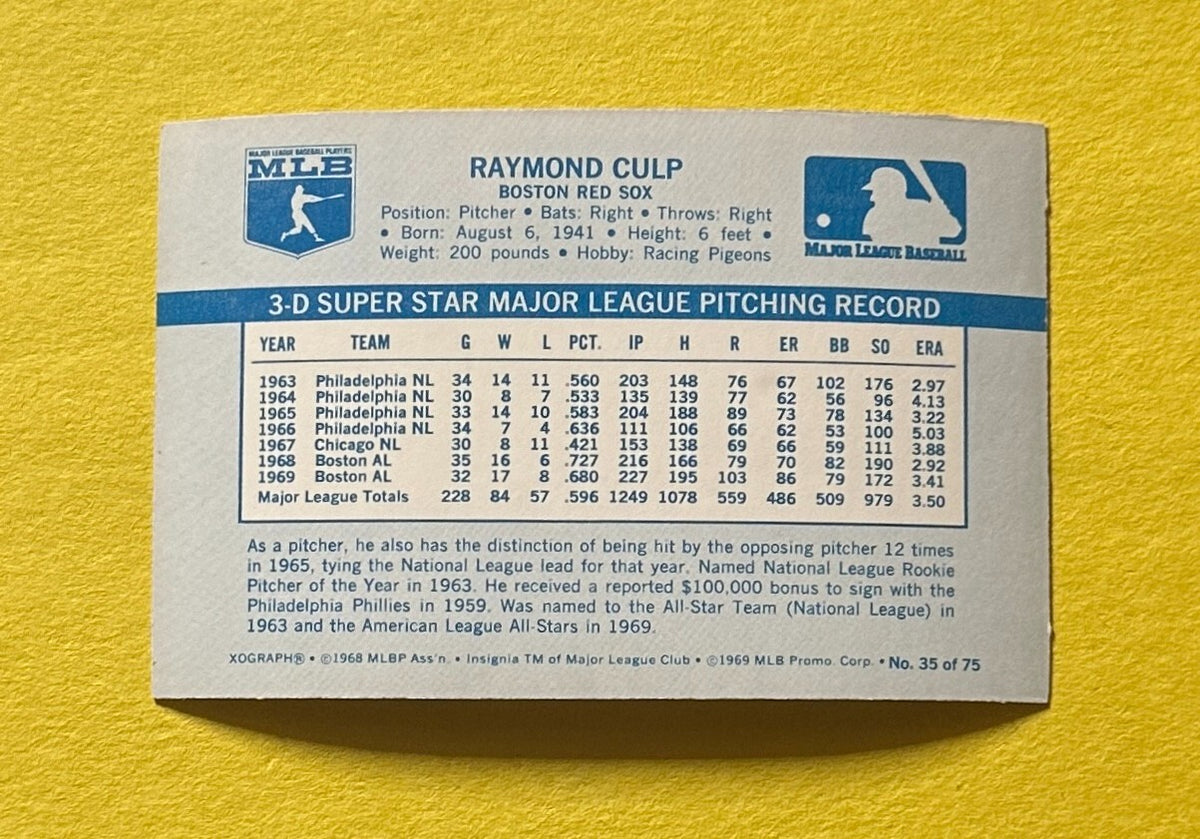 1970 KELLOGG'S 3-D RAYMOND CULP #35 RED SOX