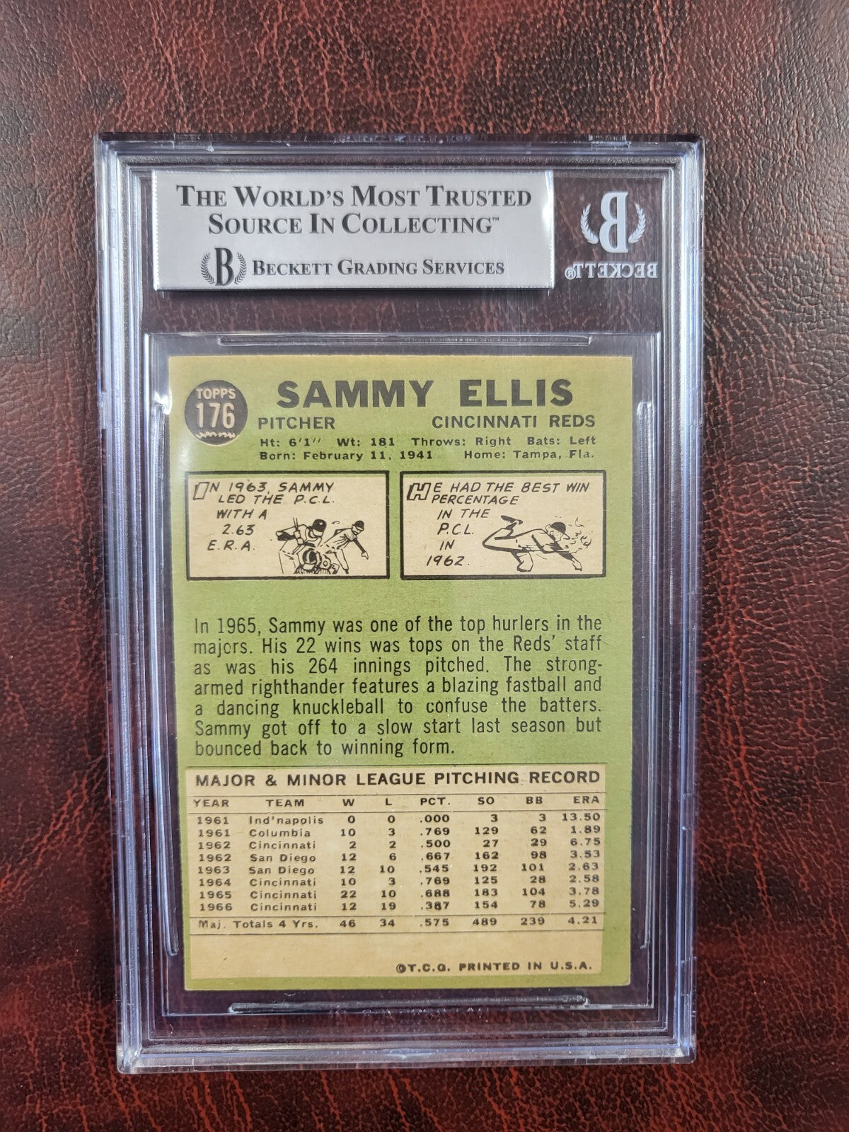 1967 TOPPS SAMMY ELLIS REDS SIGNED AUTO #176 CARD BECKETT AUTHENTIC