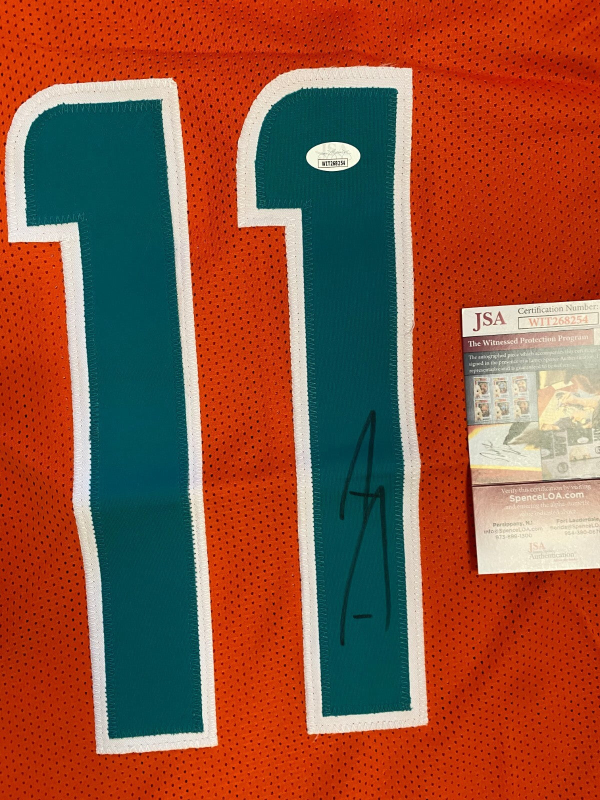 DEVANTE PARKER MIAMI DOLPHINS SIGNED AUTOGRAPH CUSTOM ORANGE JERSEY SZ XL JSA *