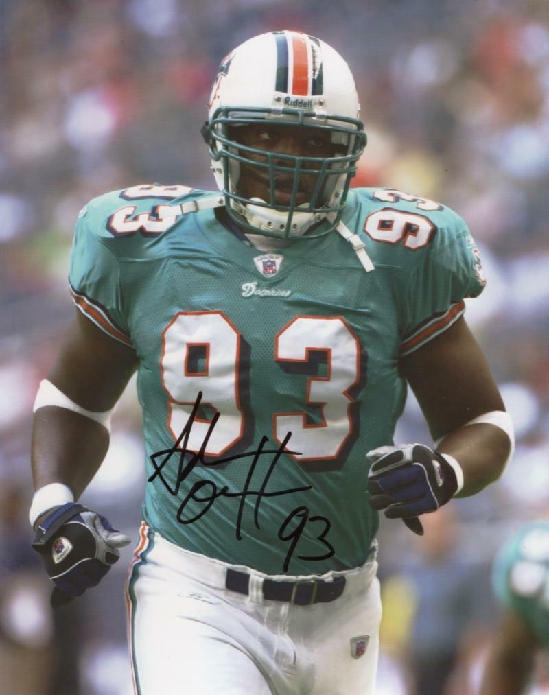 ADEWALE OGUNLEYE MIAMI DOLPHINS  SIGNED AUTOGRAPHED 8X10 PHOTO W/ COA