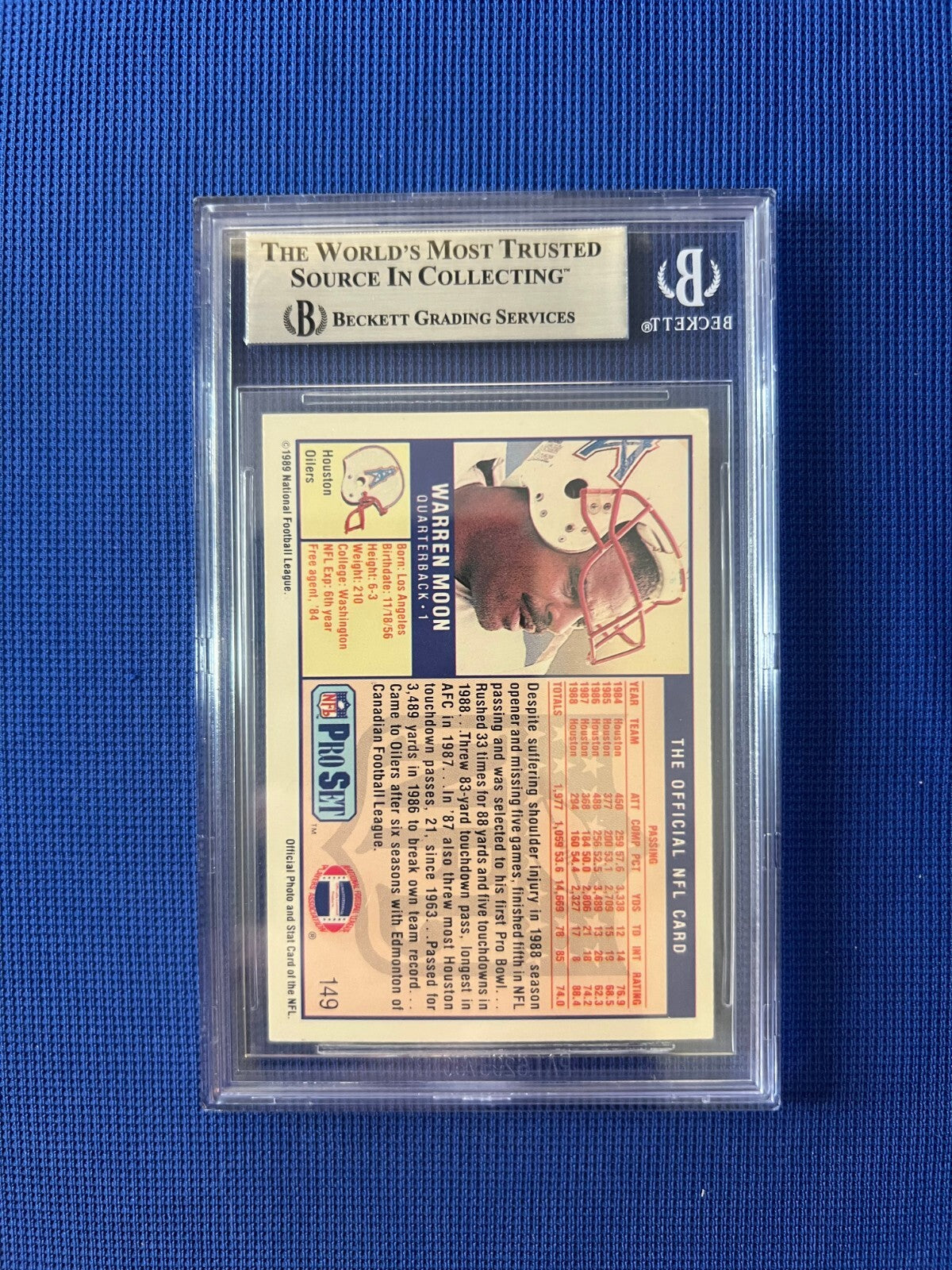 1989 PRO SET WARREN MOON HOUSTON OILERS SIGNED AUTOGRAPHED CARD #149 BECKETT