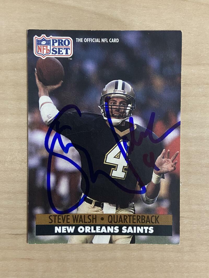 STEVE WALSH NEW ORLEANS SAINTS SIGNED AUTOGRAPHED 1991 PRO SET CARD #594 W/COA