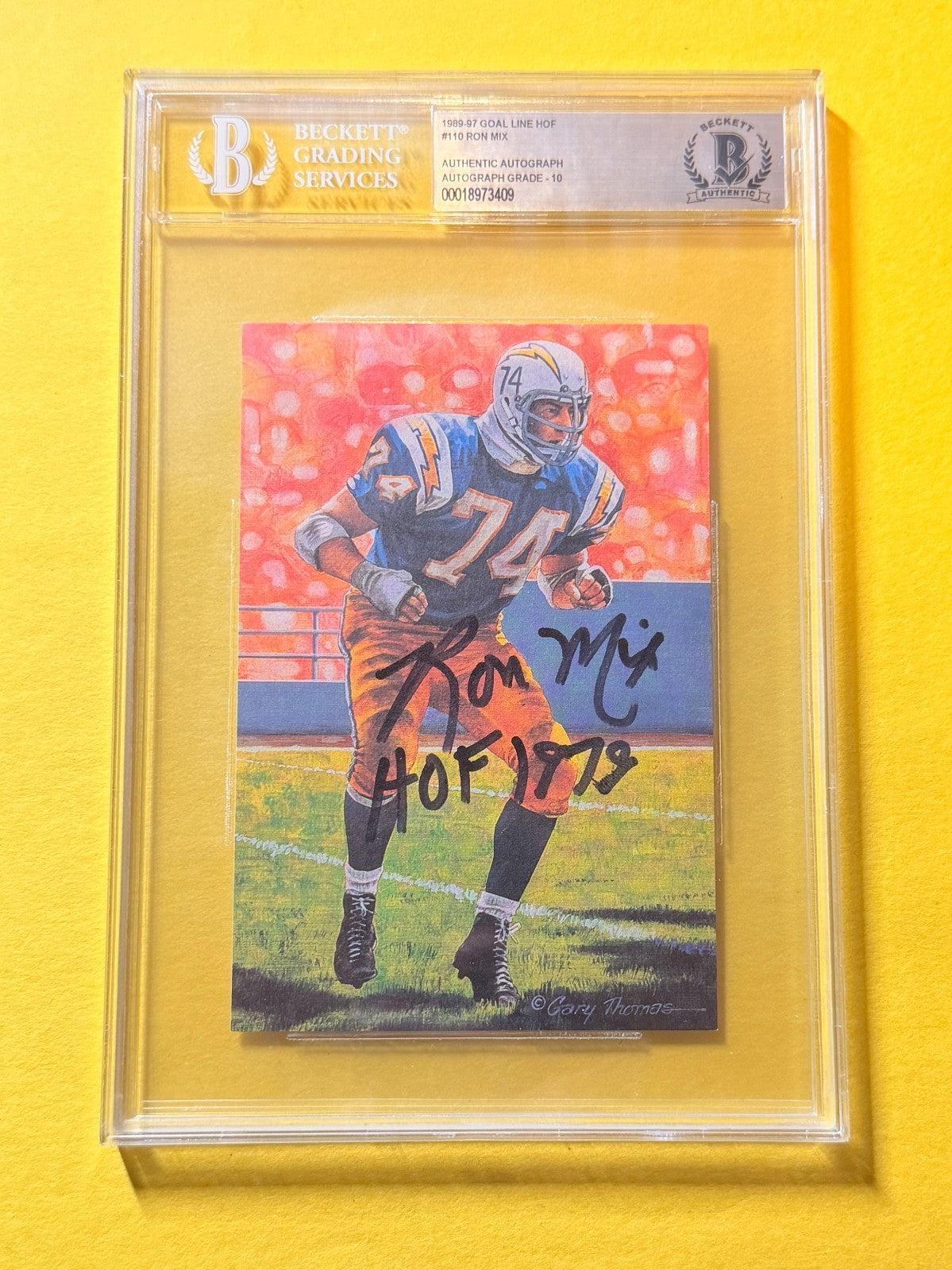 1989 GOAL LINE HOF RON MIX #110 SIGNED ART BECKETT AUTHENTIC 10 "HOF 79"