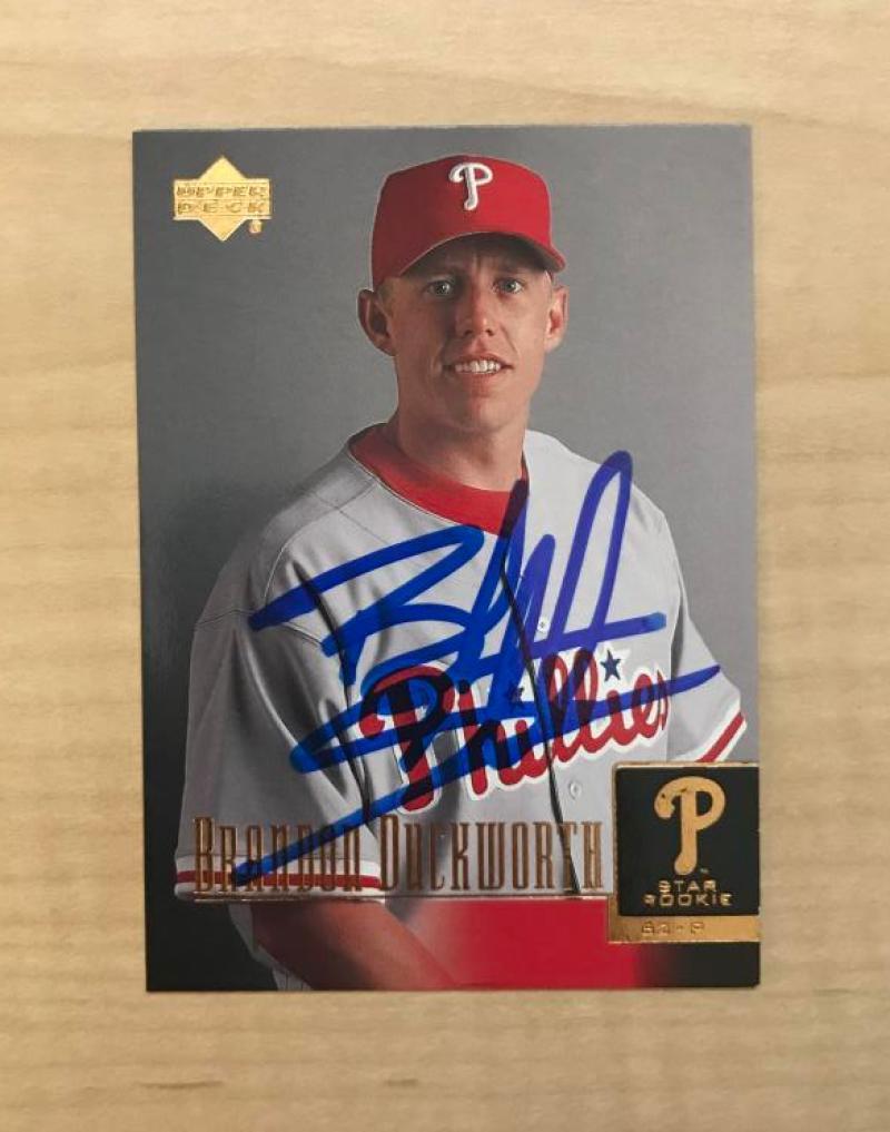 BRANDON DUCKWORTH PHILADELPHIA PHILLIES SIGNED 2001 UPPER DECK CARD #278 W/COA 