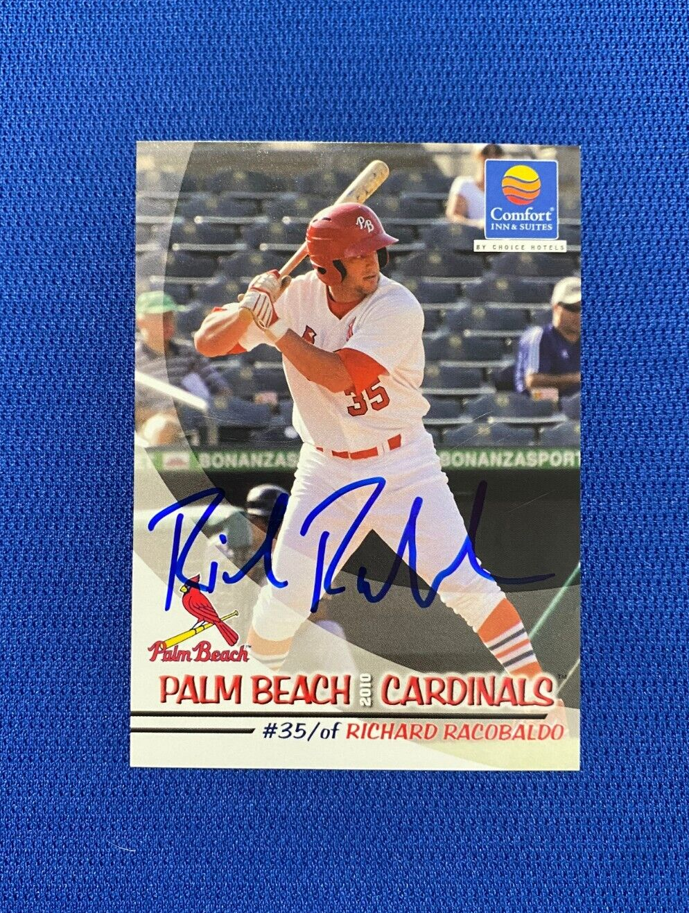 2010 GRANDSTAND RICHARD RACOBALDO PALM BEACH CARDINALS MINOR LEAGUE CARD W/COA