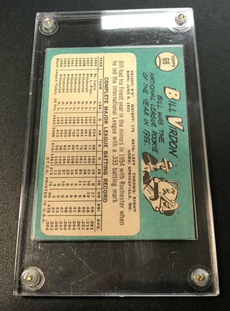 1965 TOPPS BILL VIRDON SIGNED AUTOGRAPHED VINTAGE CARD W/CASE COA