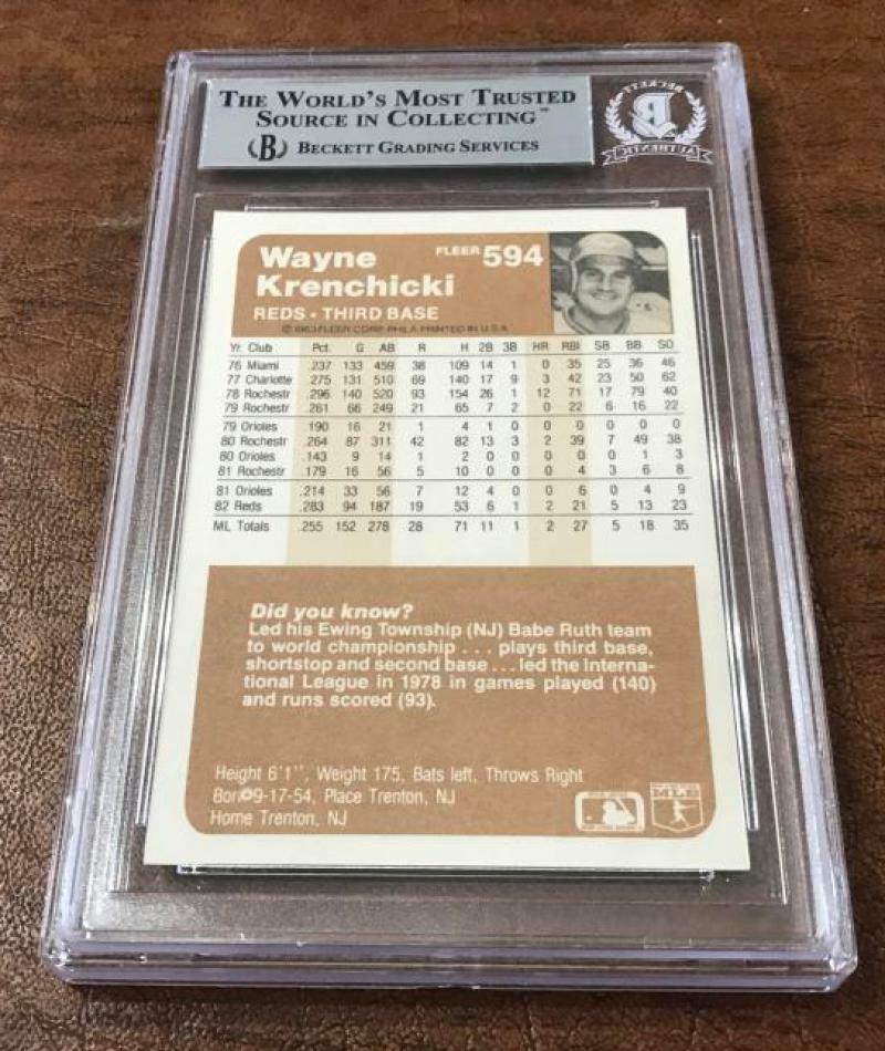 1983 FLEER WAYNE KRENCHICKI REDS SIGNED CARD BECKETT AUTHENTIC AUTOGRAPH