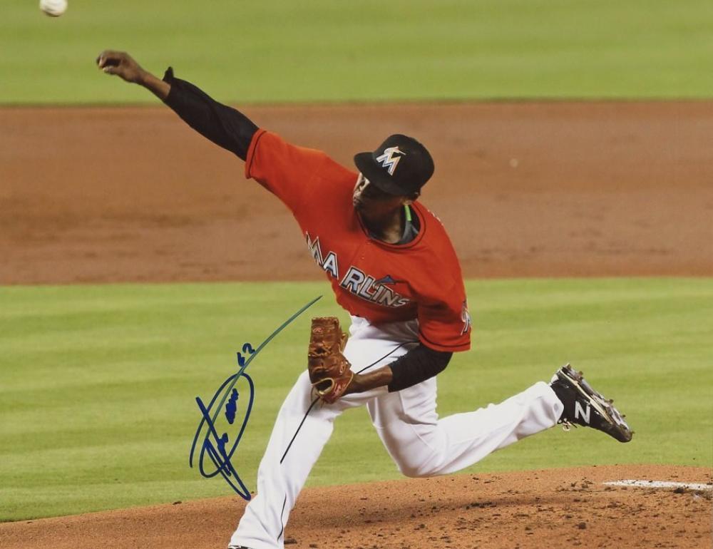 JOSE URENA ACTION MIAMI MARLINS SIGNED 8X10 PHOTO W/COA