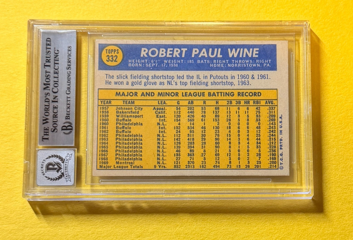 1970 TOPPS BOBBY WINE #332 SIGNED AUTO CARD BECKETT 10 AUTH EXPOS