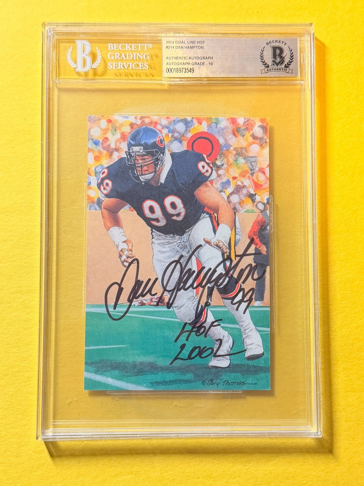 2002 GOAL LINE HOF DAN HAMPTON #214 SIGNED ART BECKETT AUTHENTIC 10 "HOF 02"