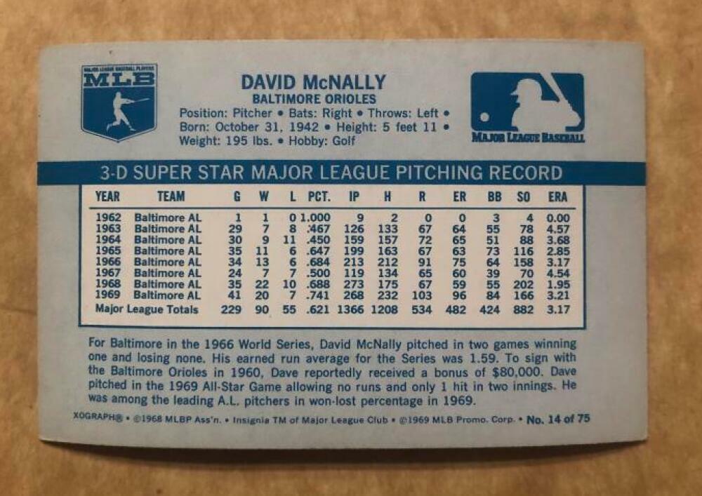 1970 KELLOGG DAVE MCNALLY ORIOLES MT #14
