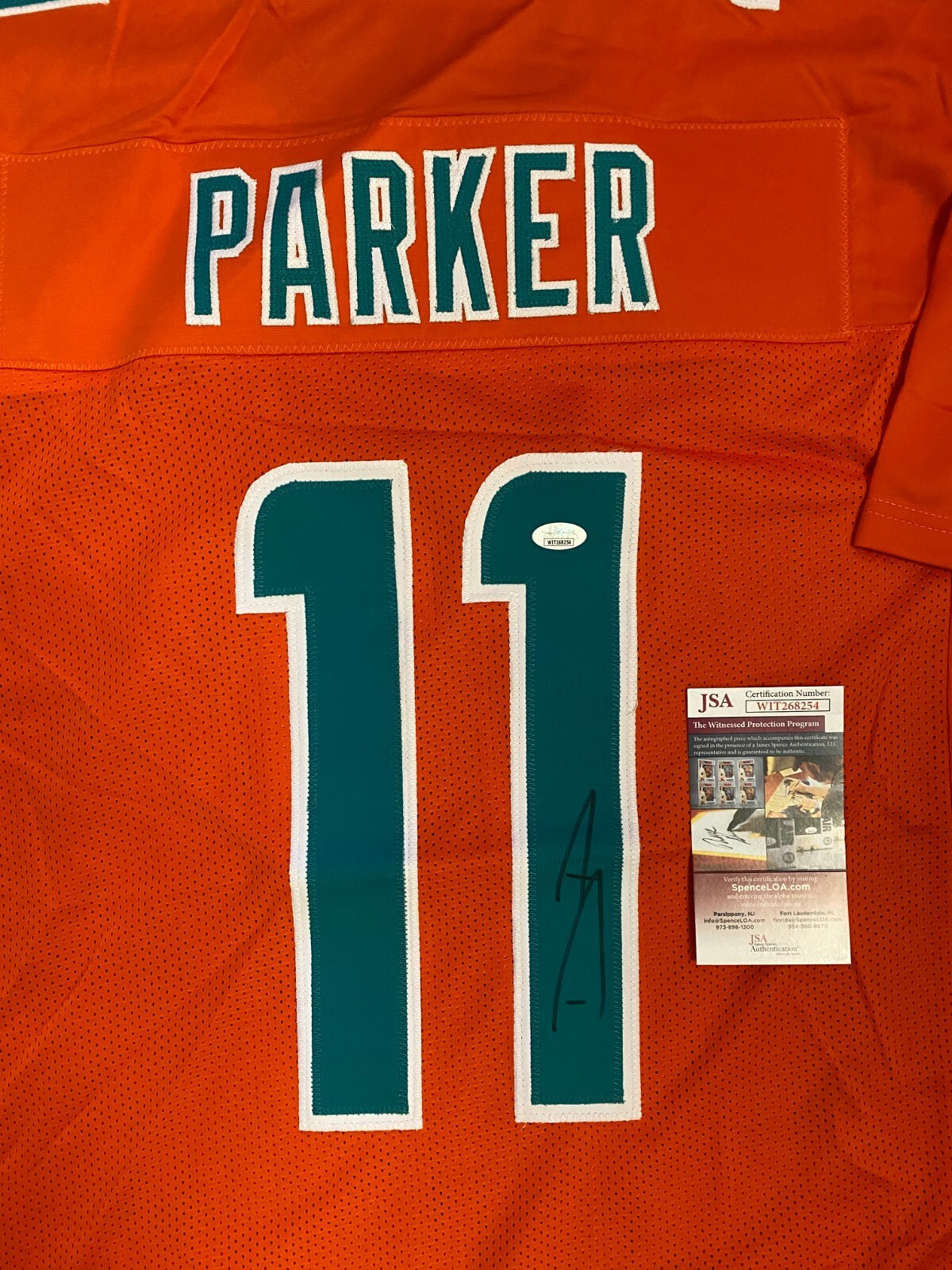 DEVANTE PARKER MIAMI DOLPHINS SIGNED AUTOGRAPH CUSTOM ORANGE JERSEY SZ XL JSA *