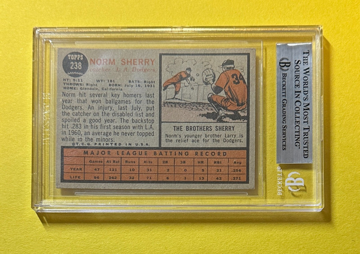 1962 TOPPS NORM SHERRY #238 BECKETT AUTHENTIC SIGNED AUTOGRAPH CARD DODGERS
