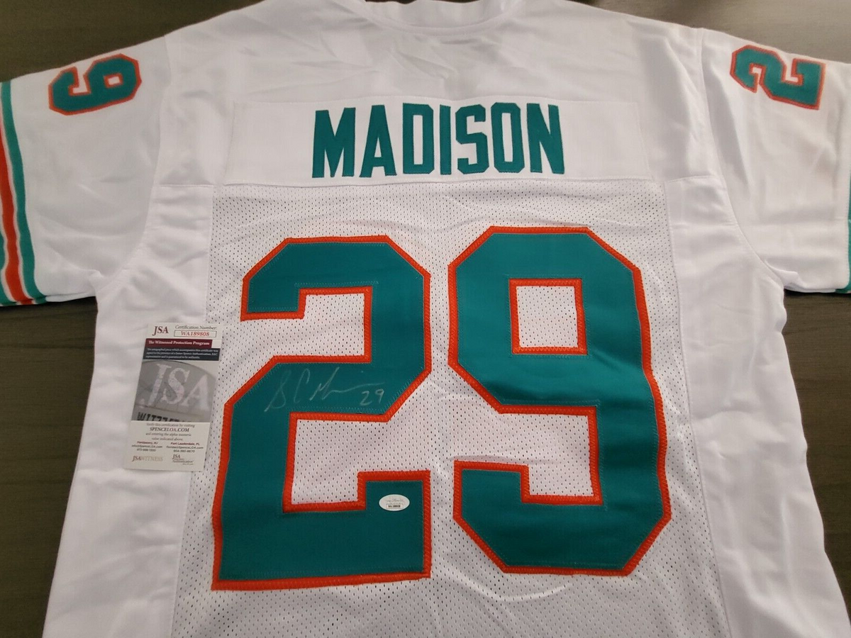 SAM MADISON #29 MIAMI DOLPHINS SIGNED AUTOGRAPH WHITE CUSTOM SZ XL JERSEY JSA *