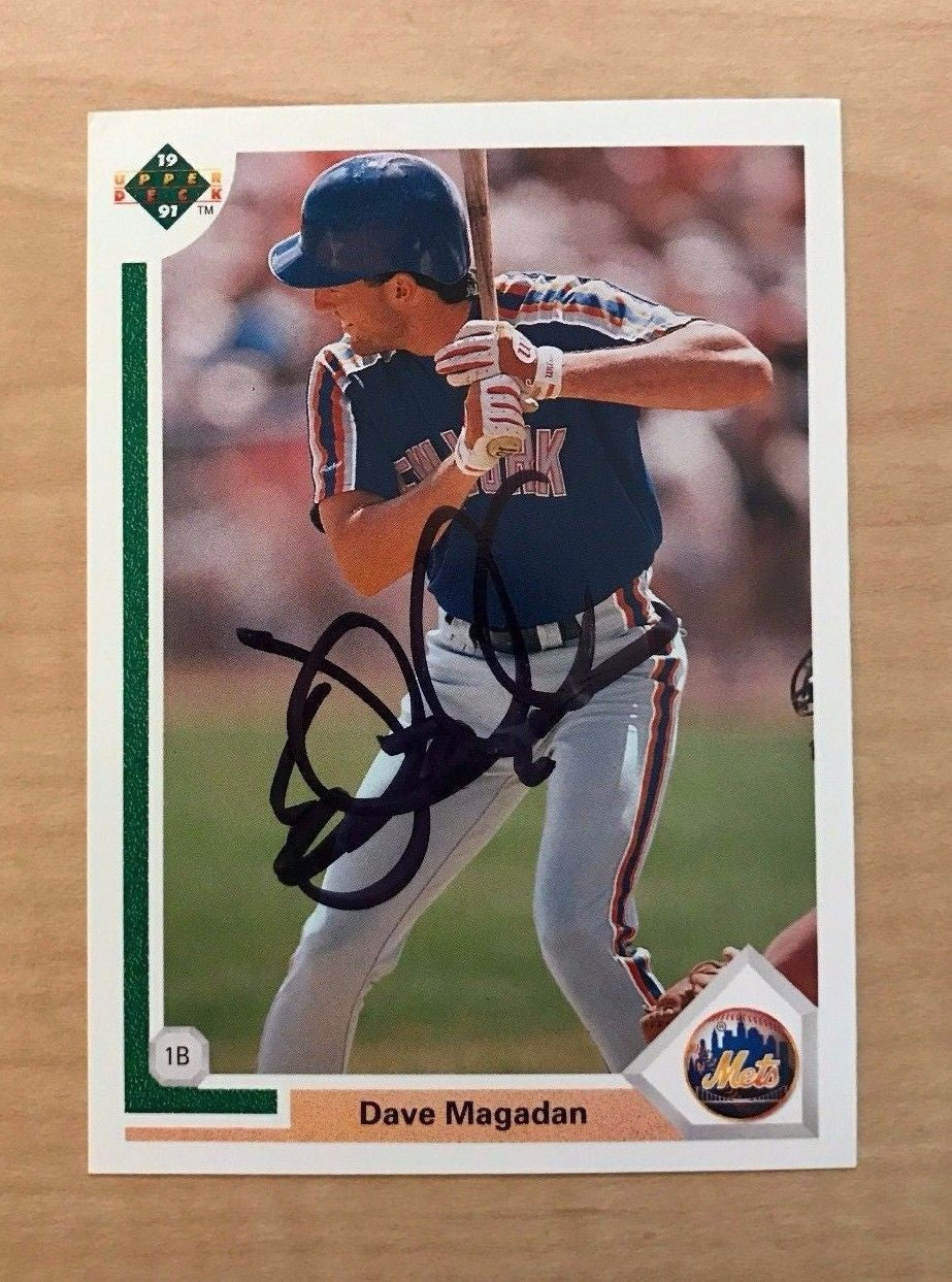 DAVE MAGADAN NEW YORK METS SIGNED AUTOGRAPHED 1991 UPPER DECK CARD #177 W/COA