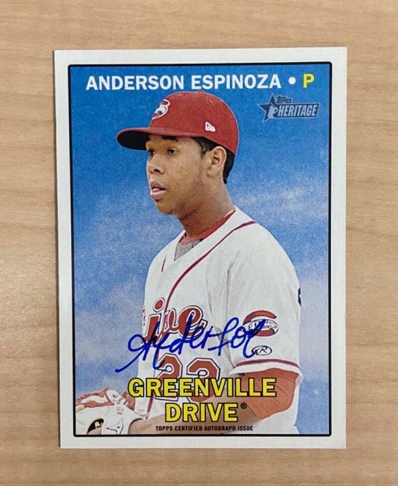ANDERSON ESPINOZA GREENVILLE DRIVE SIGNED 2016 TOPPS HERITAGE CARD #ROE-AE W/COA