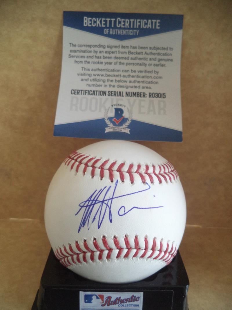 MONTE HARRISON MILWAUKEE BREWERS ROOKIE YEAR SIGNED ML BASEBALL BECKETT R03015