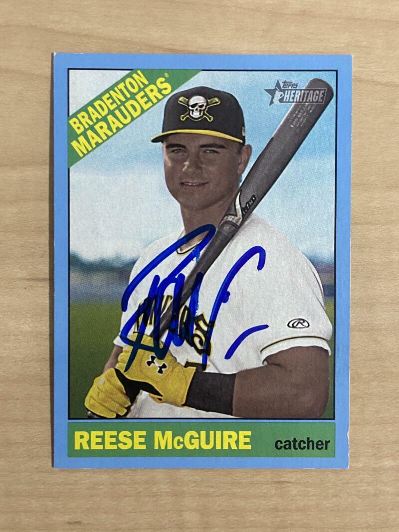 REESE MCGUIRE BRADENTON MARAUDERS SIGNED AUTOGRAPHED 2015 TOPPS CARD #3 W/COA