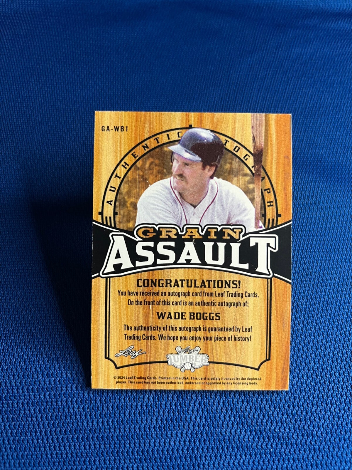 2024 LEAF LUMBER WADE BOGGS MLB LEGEND AUTO SIGNED GRAIN ASSAULT CARD /5