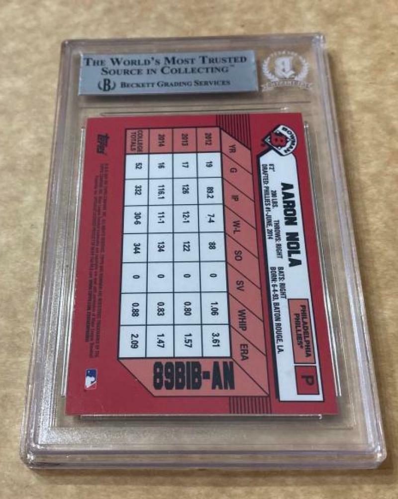 2014 BOWMAN SILVER DIAMOND AARON NOLA SIGNED CARD BECKETT AUTHENTIC AUTOGRAPHED