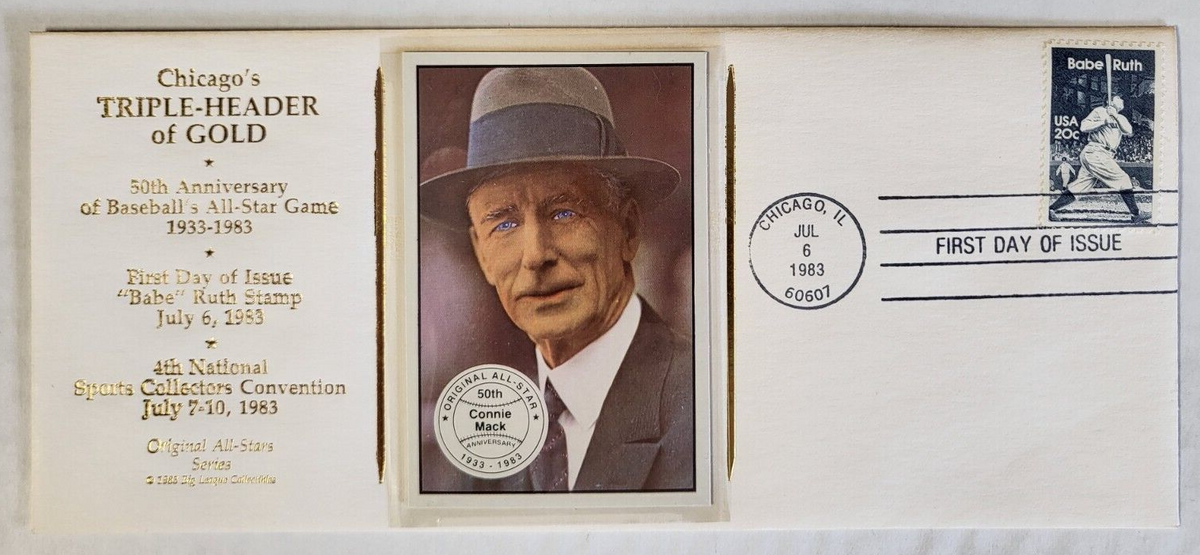 CHICAGO'S TRIPLE-HEADER OF GOLD CACHET FIRST DAY ISSUE BABE RUTH CONNIE MACK