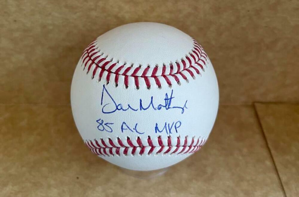 DON MATTINGLY 85 AL MVP SIGNED AUTOGRAPHED M.L. BASEBALL BECKETT WITNESS 