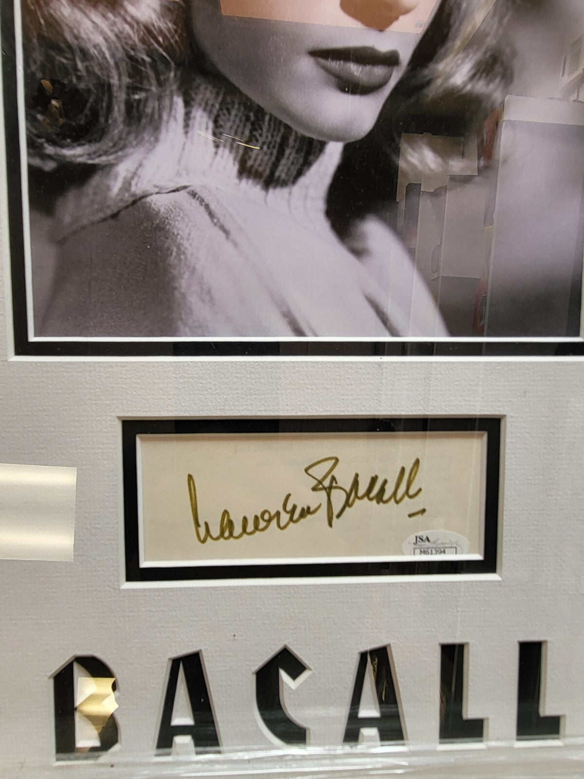 LAUREN BACALL MUSIC LEGEND SIGNED AUTOGRAPHED CUT PHOTO MATTED FRAMED JSA COA