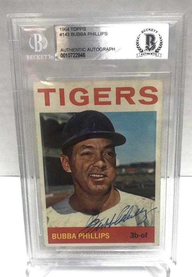 1964 TOPPS BUBBA PHILLIPS TIGERS  SIGNED CARD BECKETT AUTHENTIC AUTOGRAPH