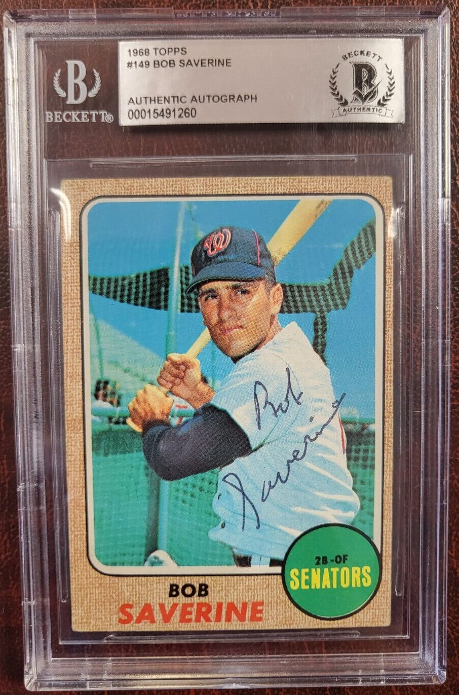 1968 TOPPS BOB SAVERINE SENATORS SIGNED AUTOGRAPH #149 CARD BECKETT AUTHENTIC *