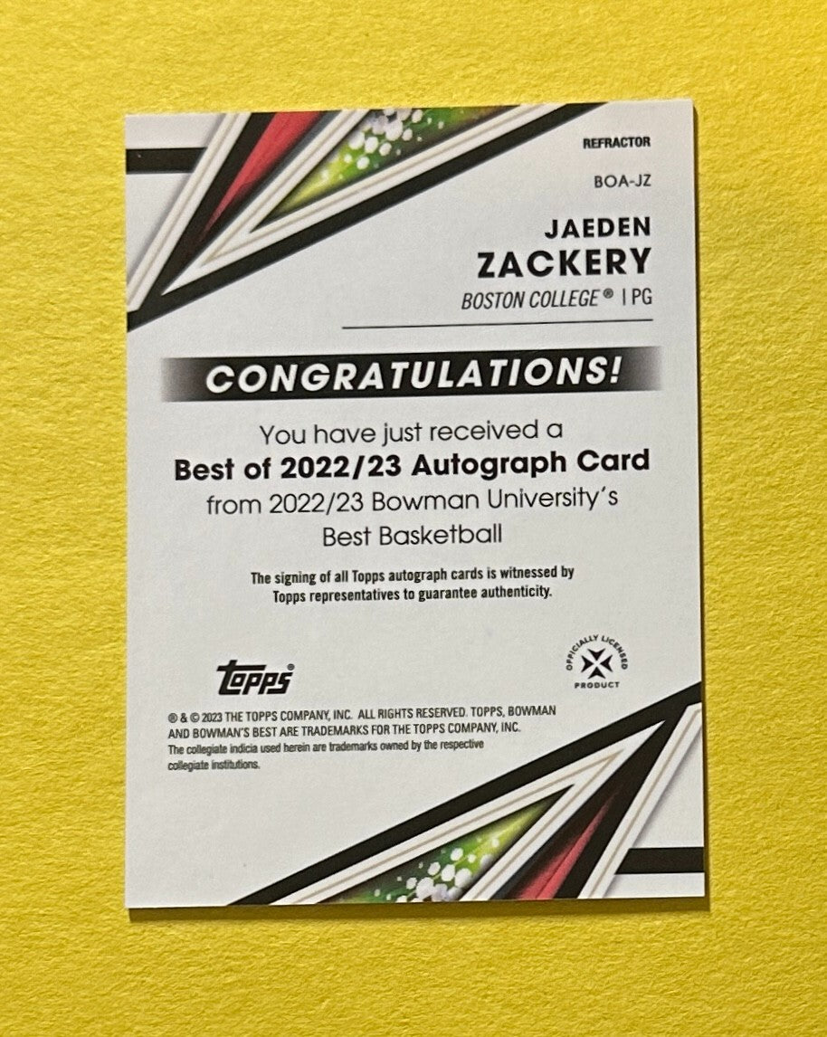2022-23 BOWMAN UNIVERSITY'S BEST JAEDEN ZACKERY REFRACTOR AUTO #BOA-JZ