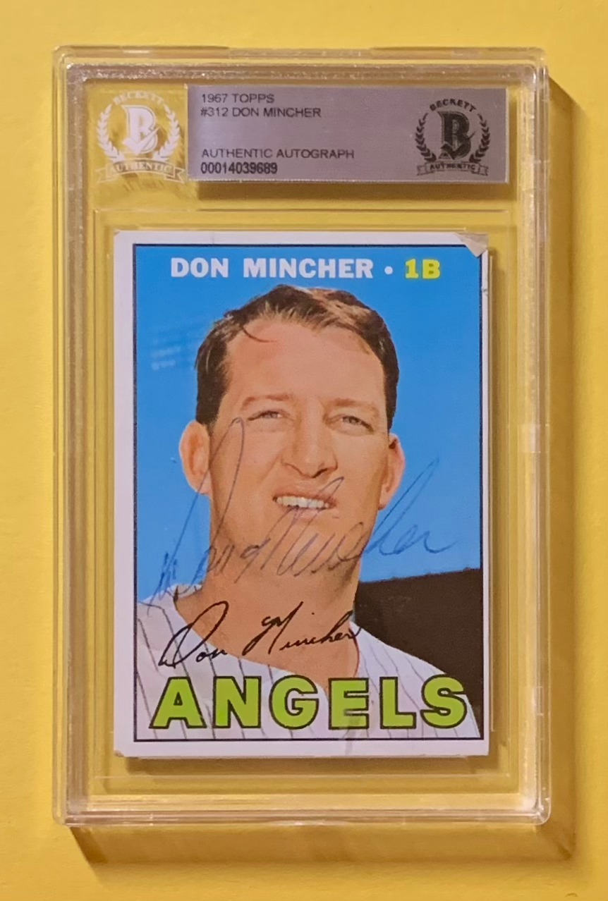 1967 TOPPS DON MINCHER #312 AUTHENTIC AUTO BECKETT CERTIFIED ANGELS