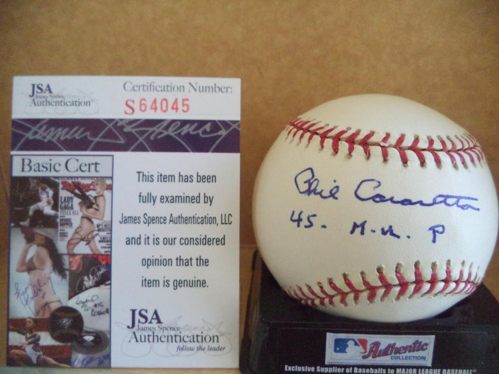 PHIL CAVARRETTA MVP 1945 "CUBS" DECEASED SIGNED AUTO M.L. BASEBALL JSA #S64045