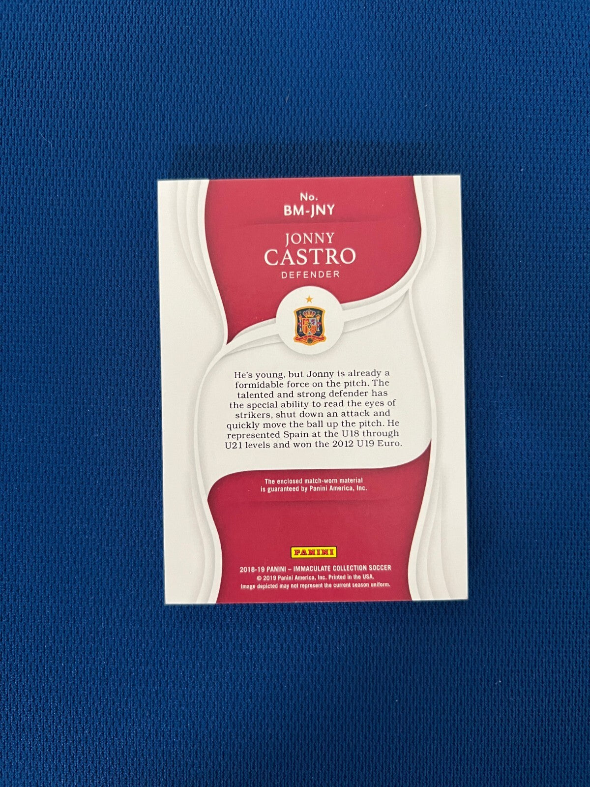 2018-19 IMMACULATE JONNY CASTRO SPAIN MATCH WORN BOOT CARD /60 BM-JNY