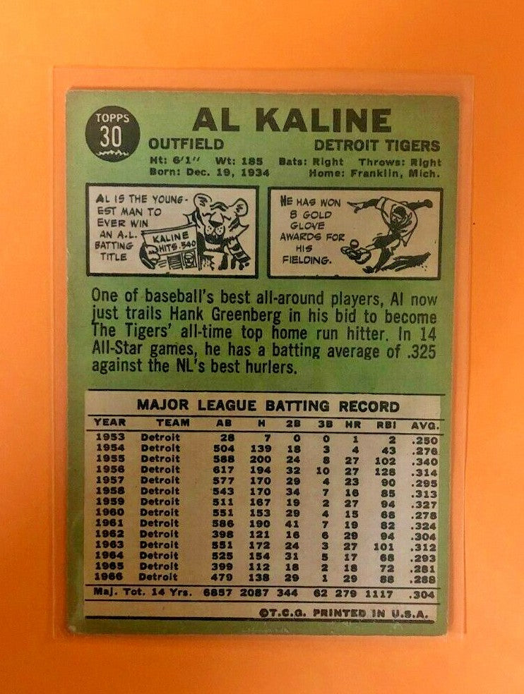 1967 TOPPS AL KALINE DETROIT TIGERS #30