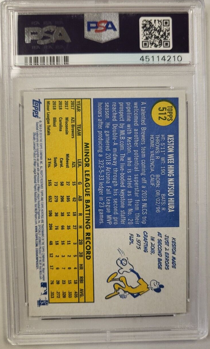 2019 TOPPS HERITAGE KESTON HIURA #512 ROOKIE CARD PSA 9