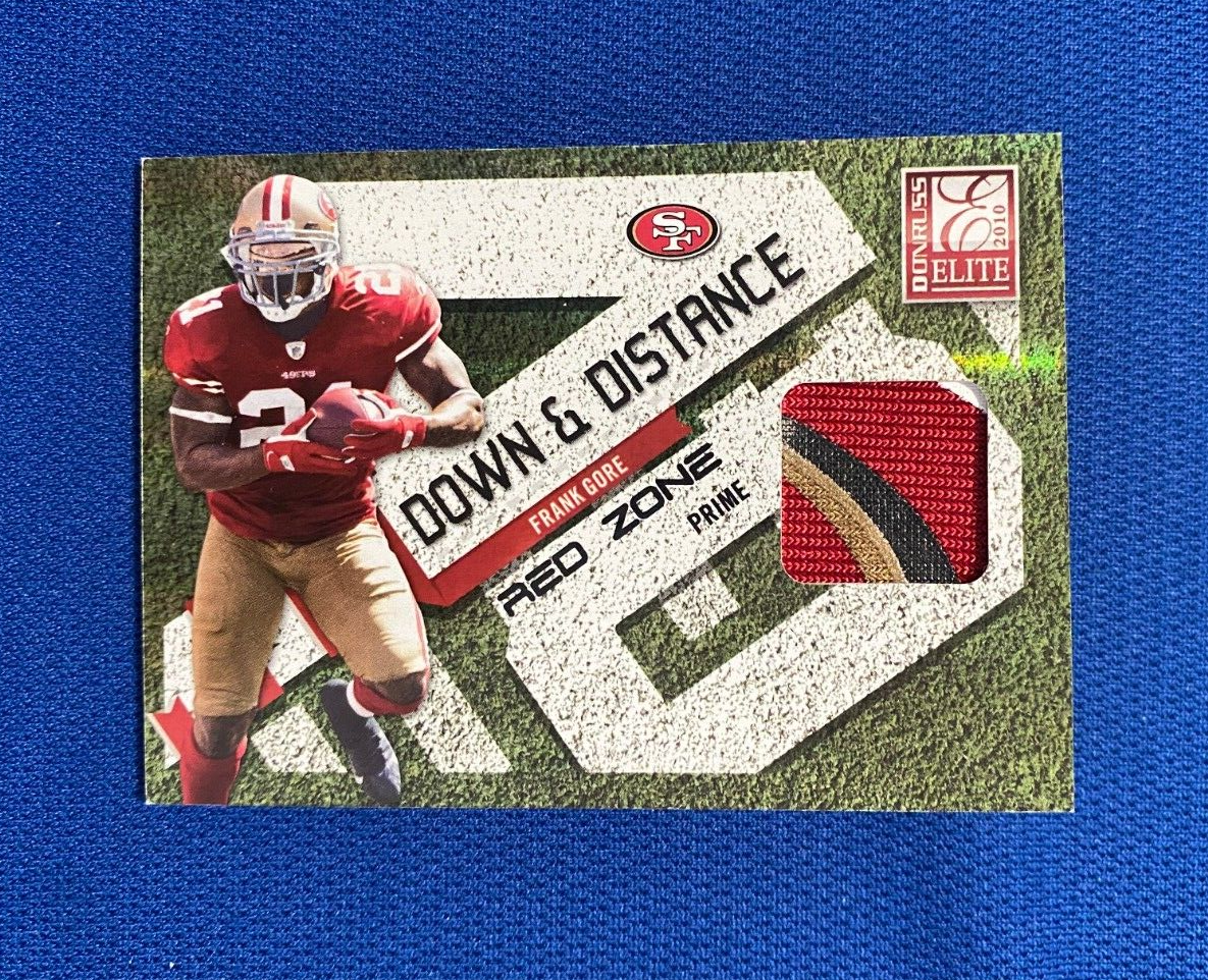 2010 DONRUSS ELITE FRANK GORE SF 49ERS DOWN & DISTANCE RED ZONE JERSEY PATCH /50