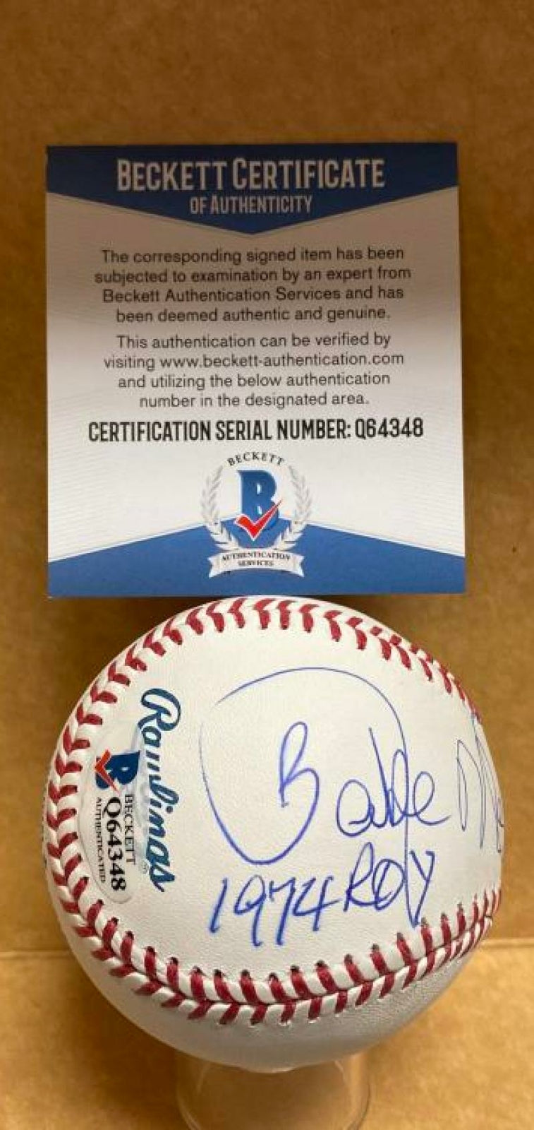 BAKE MCBRIDE 1974 ROY CARDINALS SIGNED AUTOGRAPHED M.L. BASEBALL BECKETT Q64348